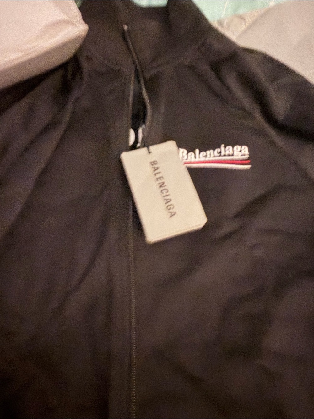 Balenciaga Black Zip Jacket with Red and White Logo Stripe